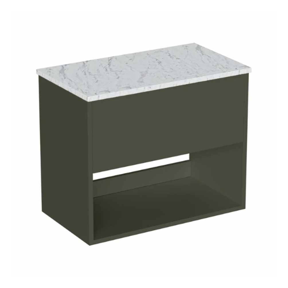 Cut out image of the Britton Hackney Earthy Green 700mm Wall Hung Vanity Unit & Carrara Worktop